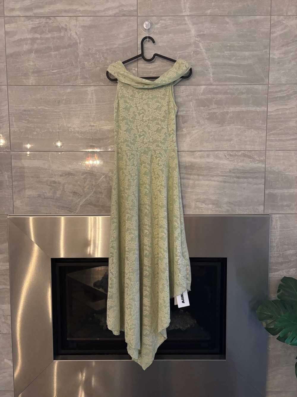 Light Sage Lace Off-Shoulder A-Line Dress